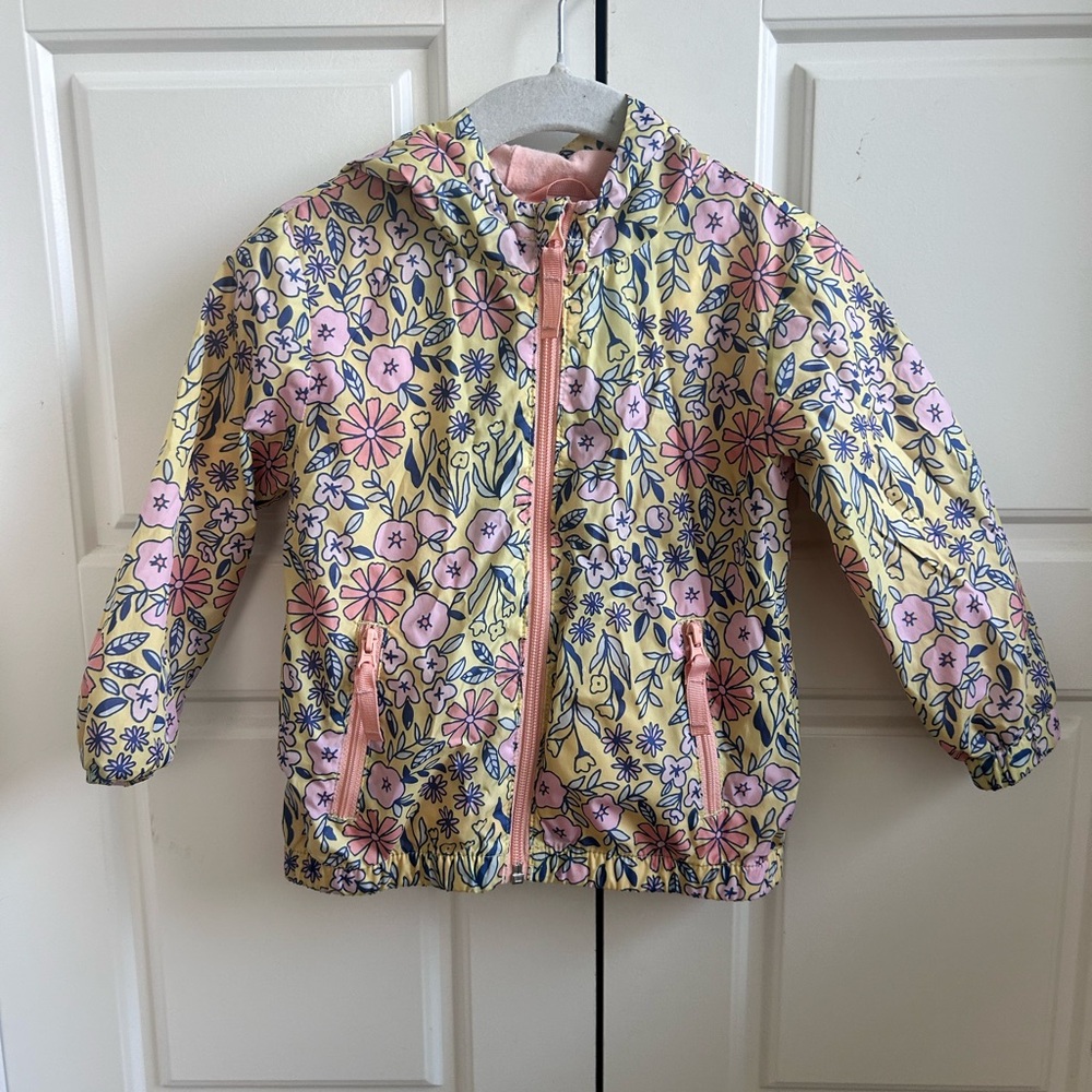 Girls Floral Windbreaker Rain Jacket - Pink & Yellow